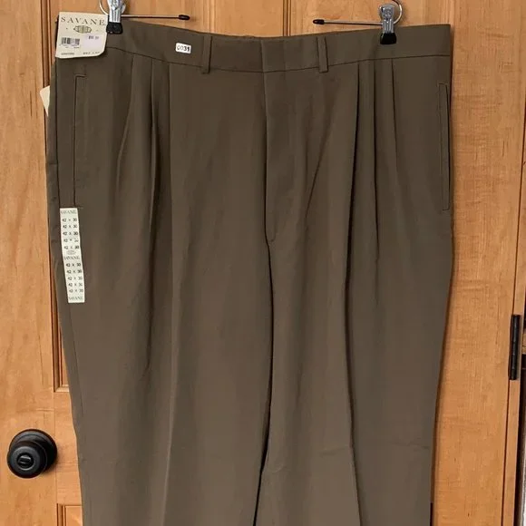 Mens Pants Savane Pleated Cuffed Pants Savane Men's Flat Front